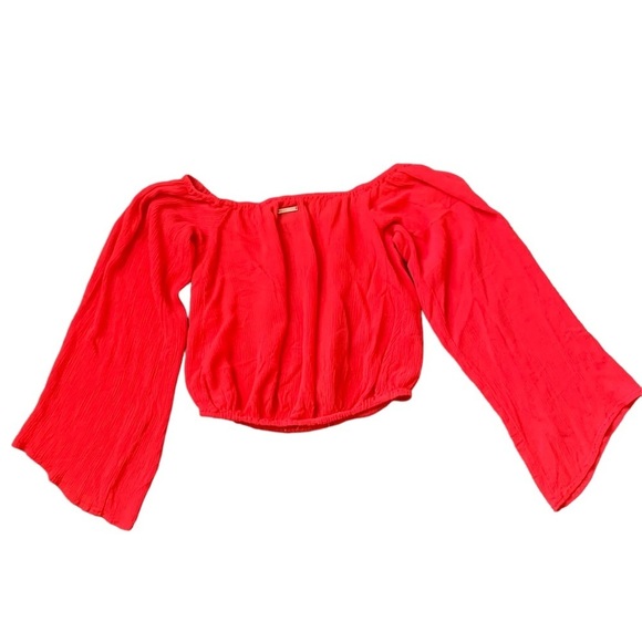 Kendall & Kylie red bell sleeve embroidered cropped top size medium - Picture 4 of 7